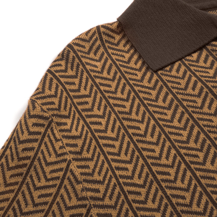 Polo V-neck tricotée rétro marron homme