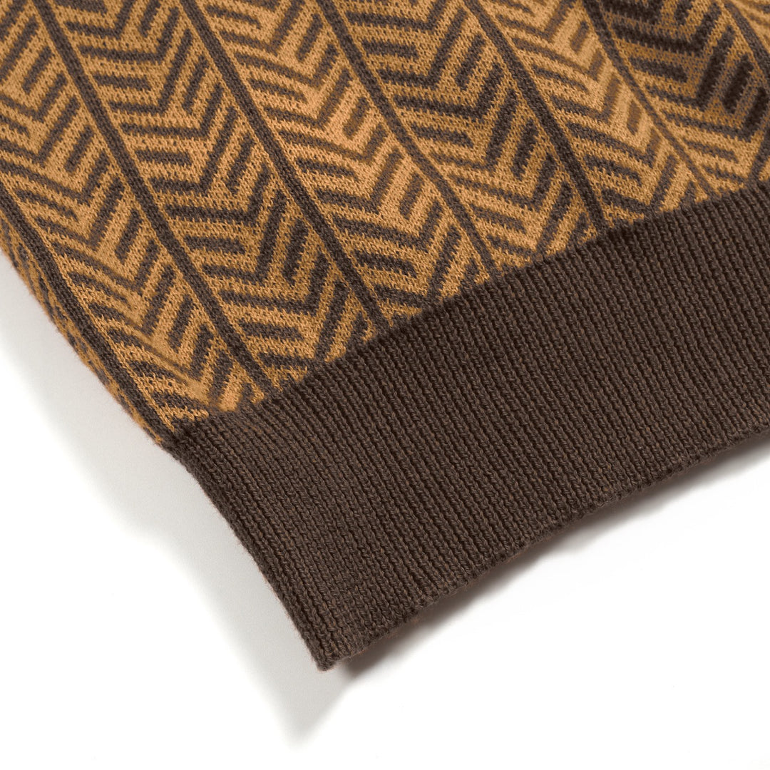 Polo V-neck tricotée rétro marron homme