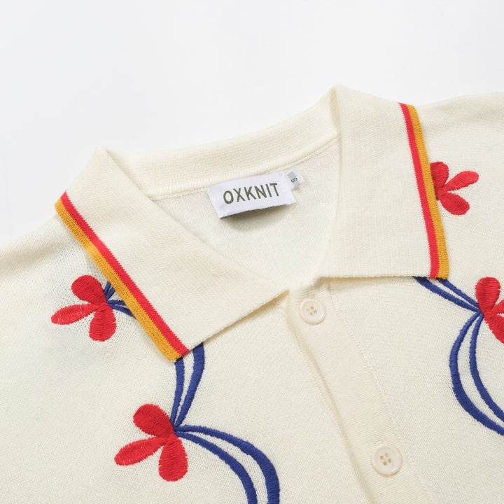 Men's apricot-colored retro jacquard flower knitted cardigan