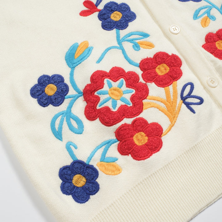 Men's apricot-colored retro jacquard flower knitted cardigan