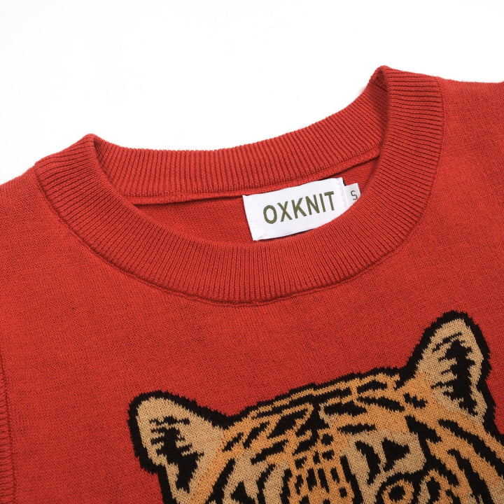 Women's red vintage tiger knit top and skirt set