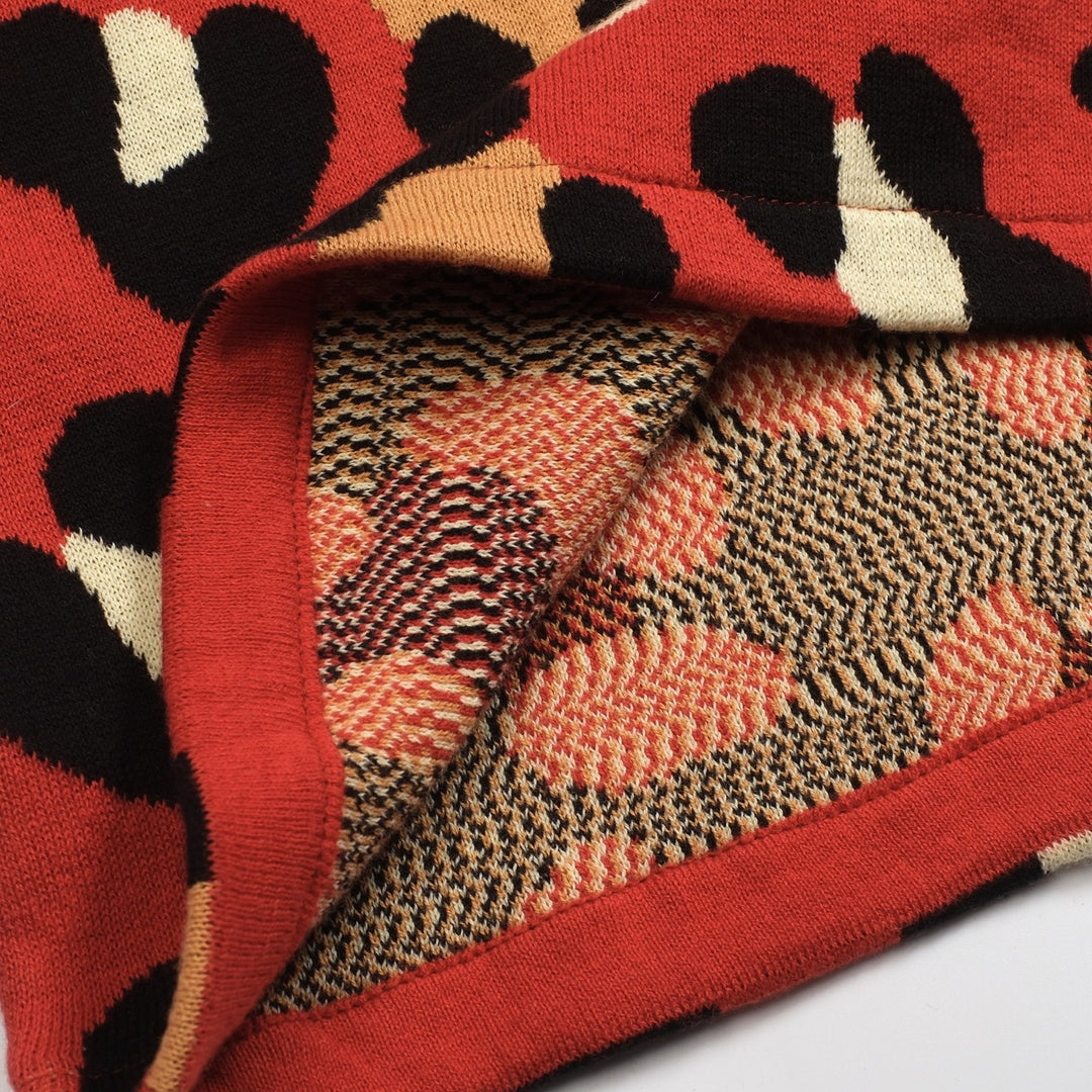 Women's red vintage tiger knit top and skirt set