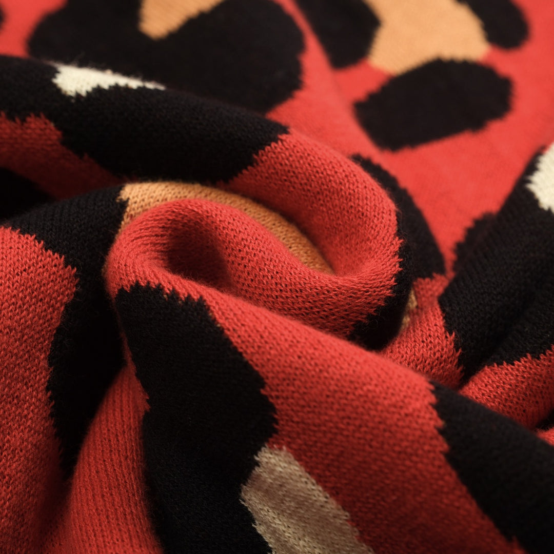 Women's red vintage tiger knit top and skirt set