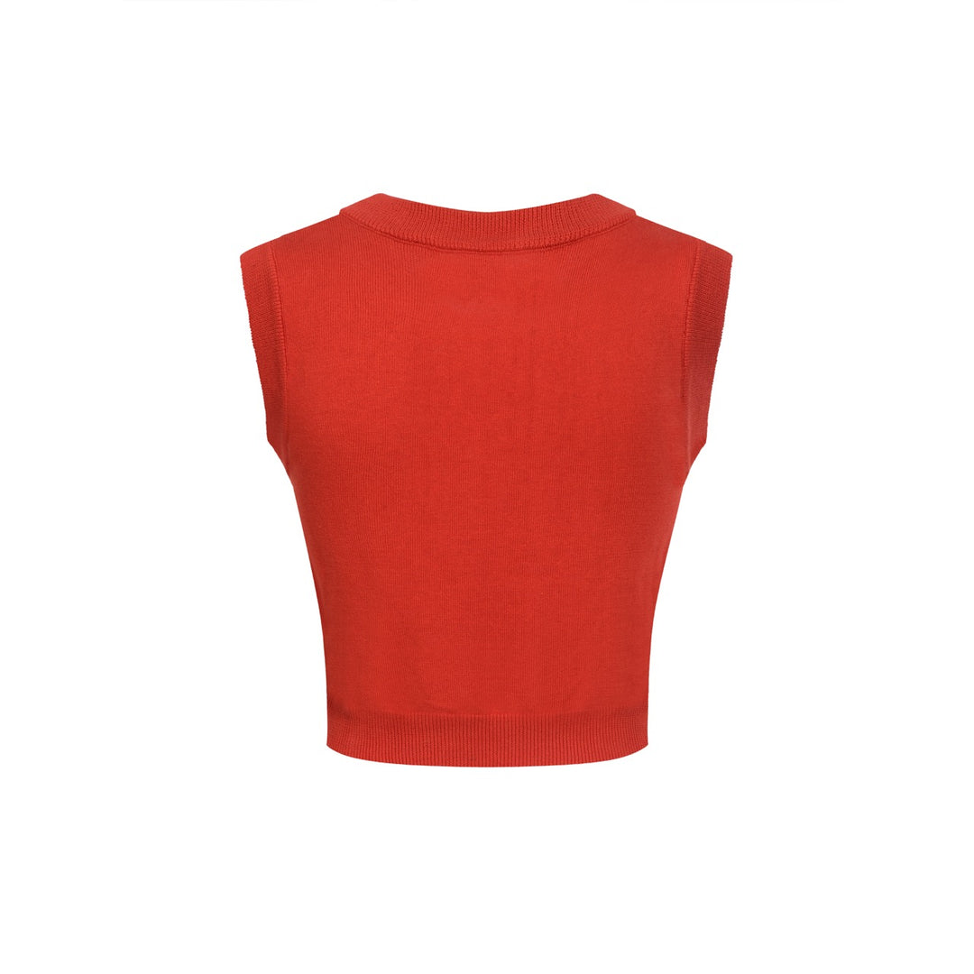 Women's red vintage tiger knit top and skirt set