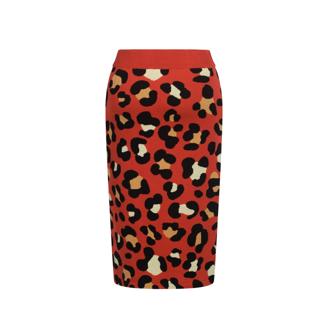 Women's red vintage tiger knit top and skirt set