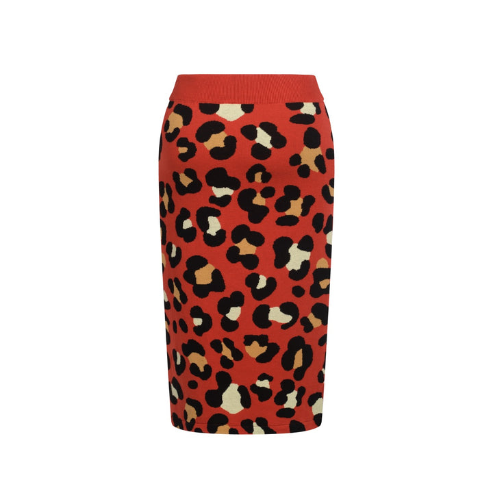 Women's red vintage tiger knit top and skirt set