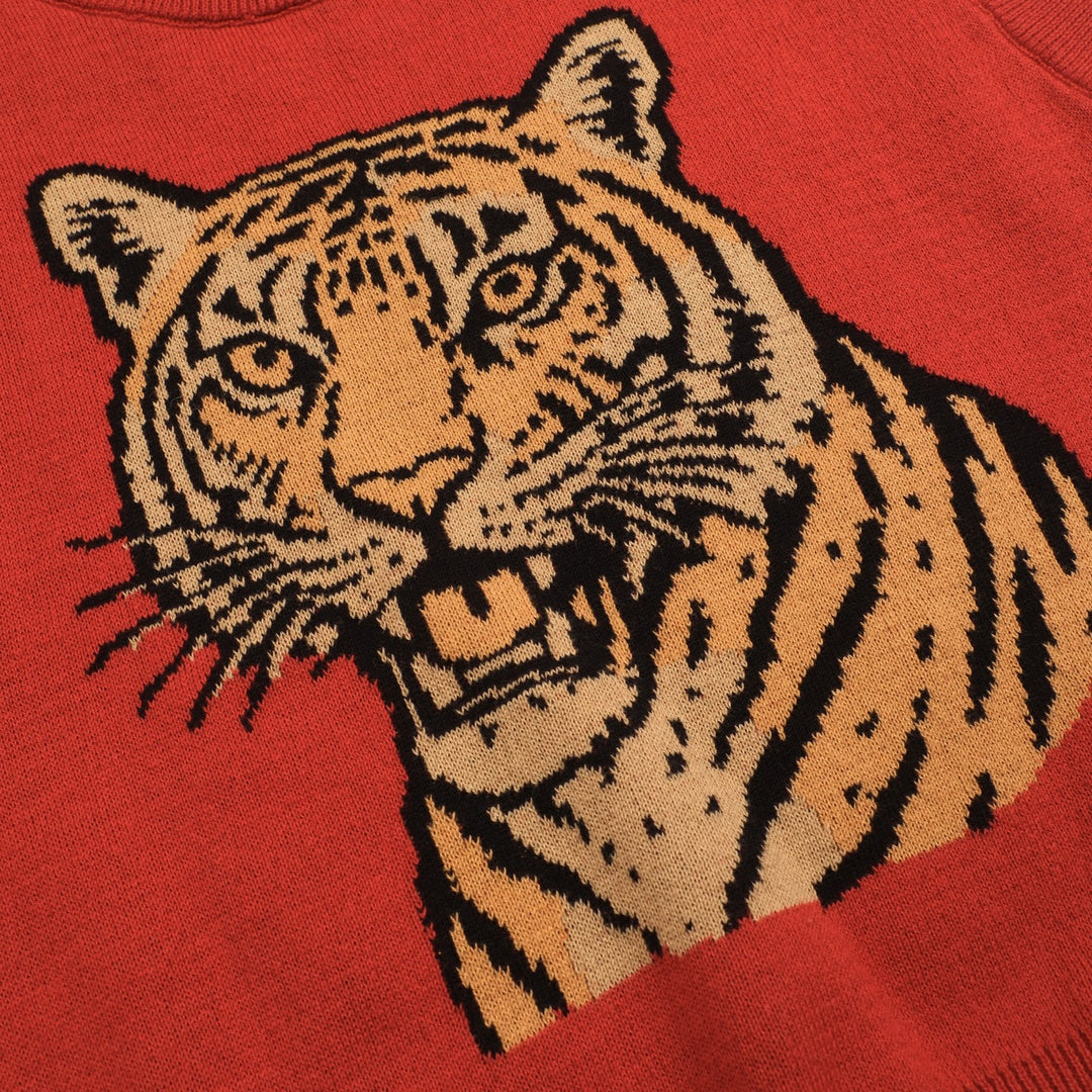 Women's red vintage tiger knit top and skirt set