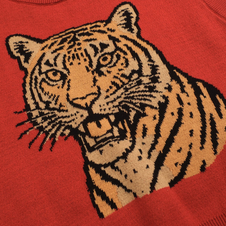 Women's red vintage tiger knit top and skirt set