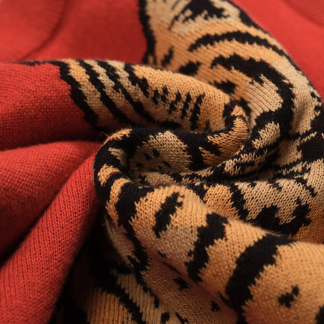 Women's red vintage tiger knit top and skirt set