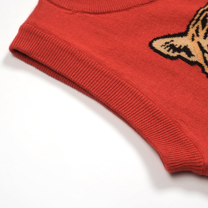 Women's red vintage tiger knit top and skirt set