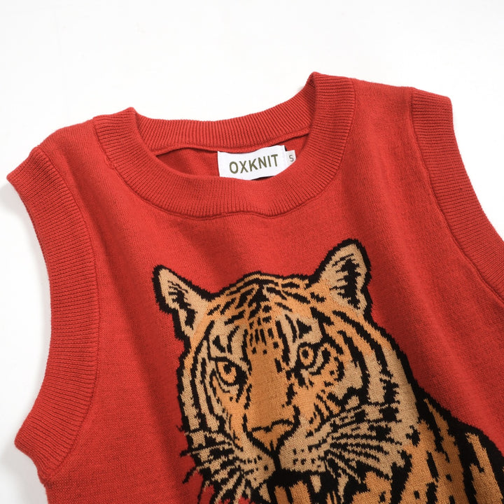 Women's red vintage tiger knit top and skirt set
