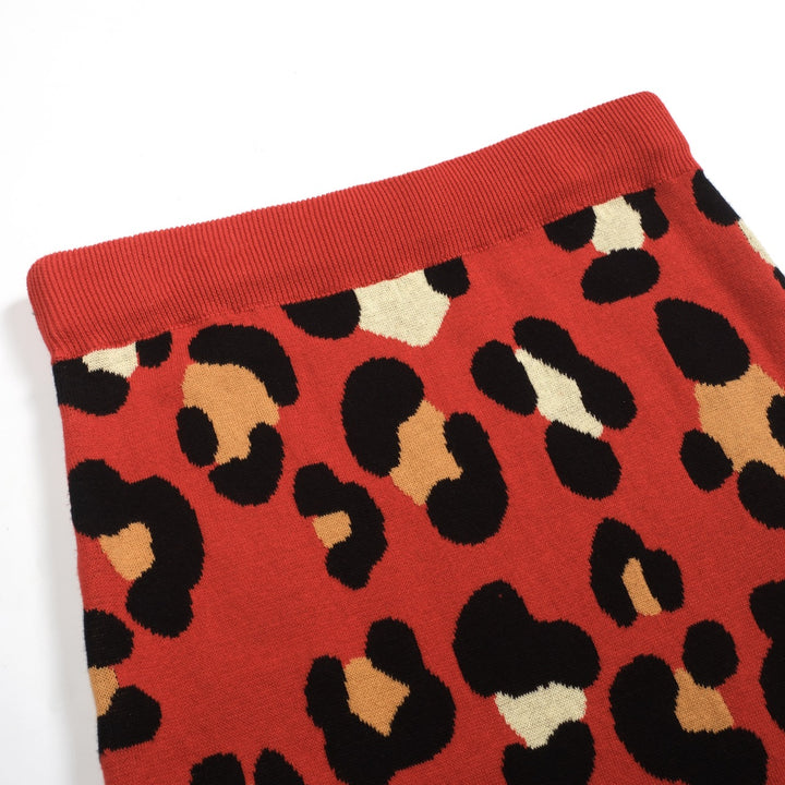 Women's red vintage tiger knit top and skirt set