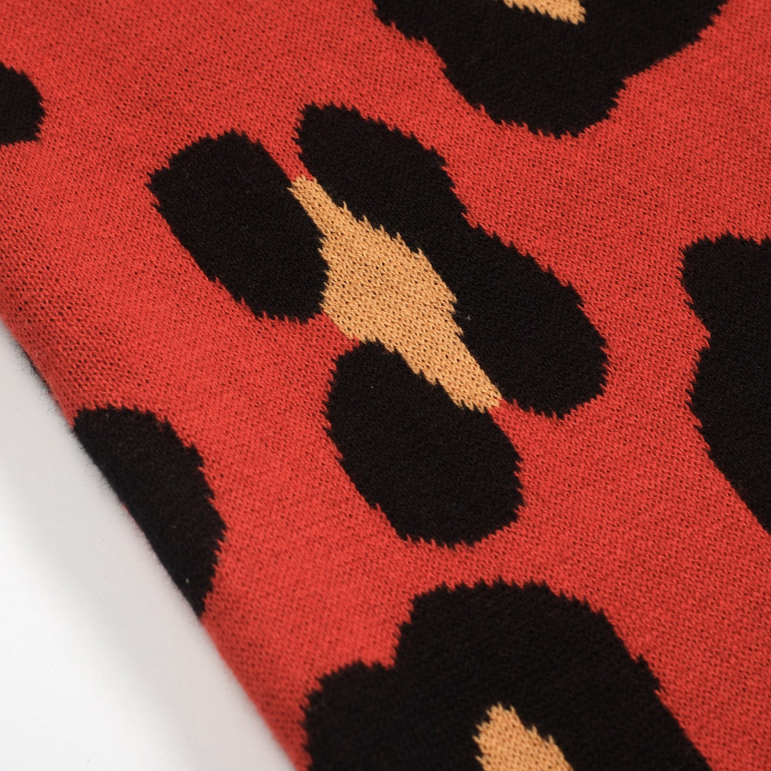 Women's red vintage tiger knit top and skirt set