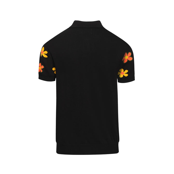 Men's black vintage flower casual knit cardigan