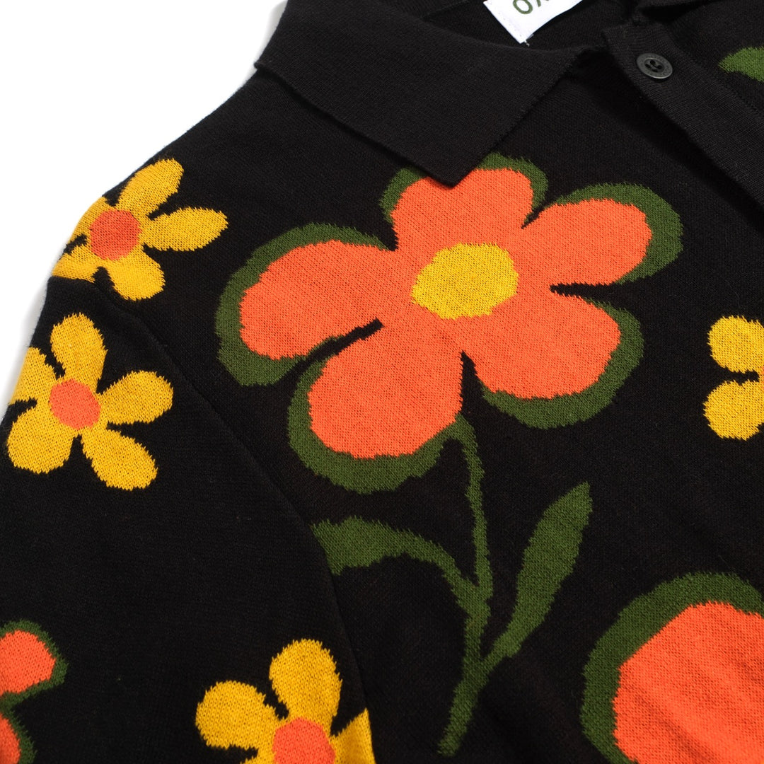 Men's black vintage flower casual knit cardigan