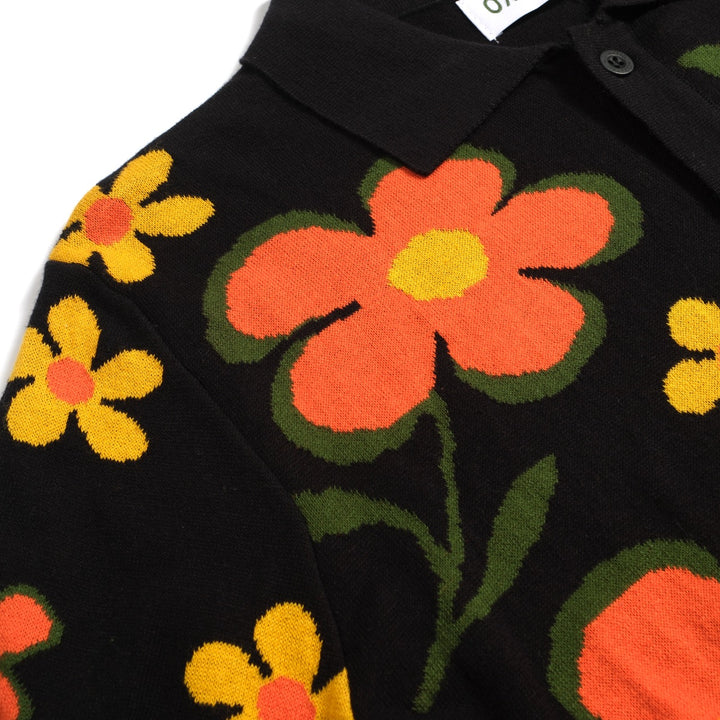 Men's black vintage flower casual knit cardigan