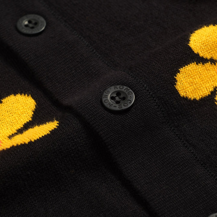 Men's black vintage flower casual knit cardigan