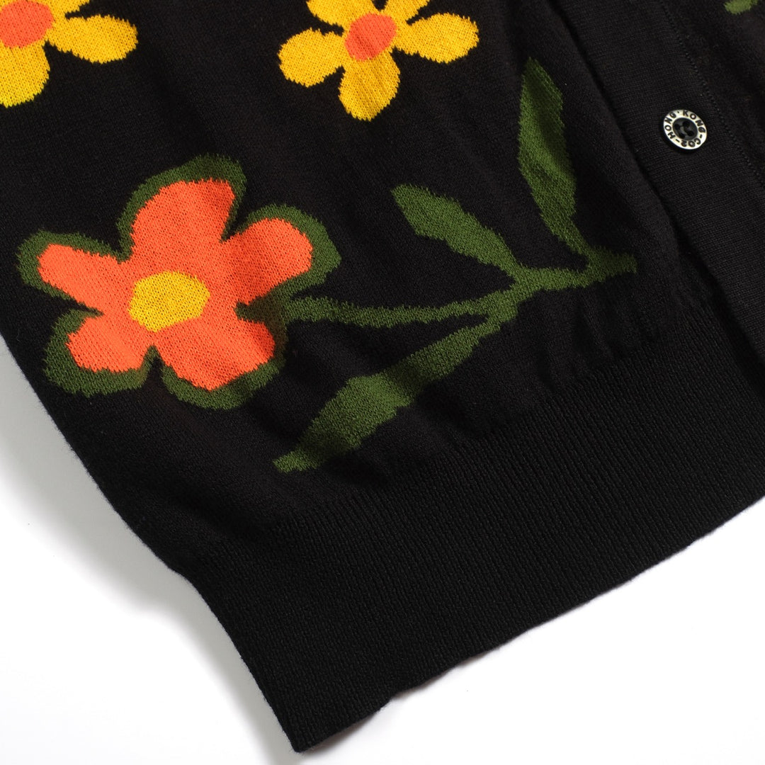 Men's black vintage flower casual knit cardigan