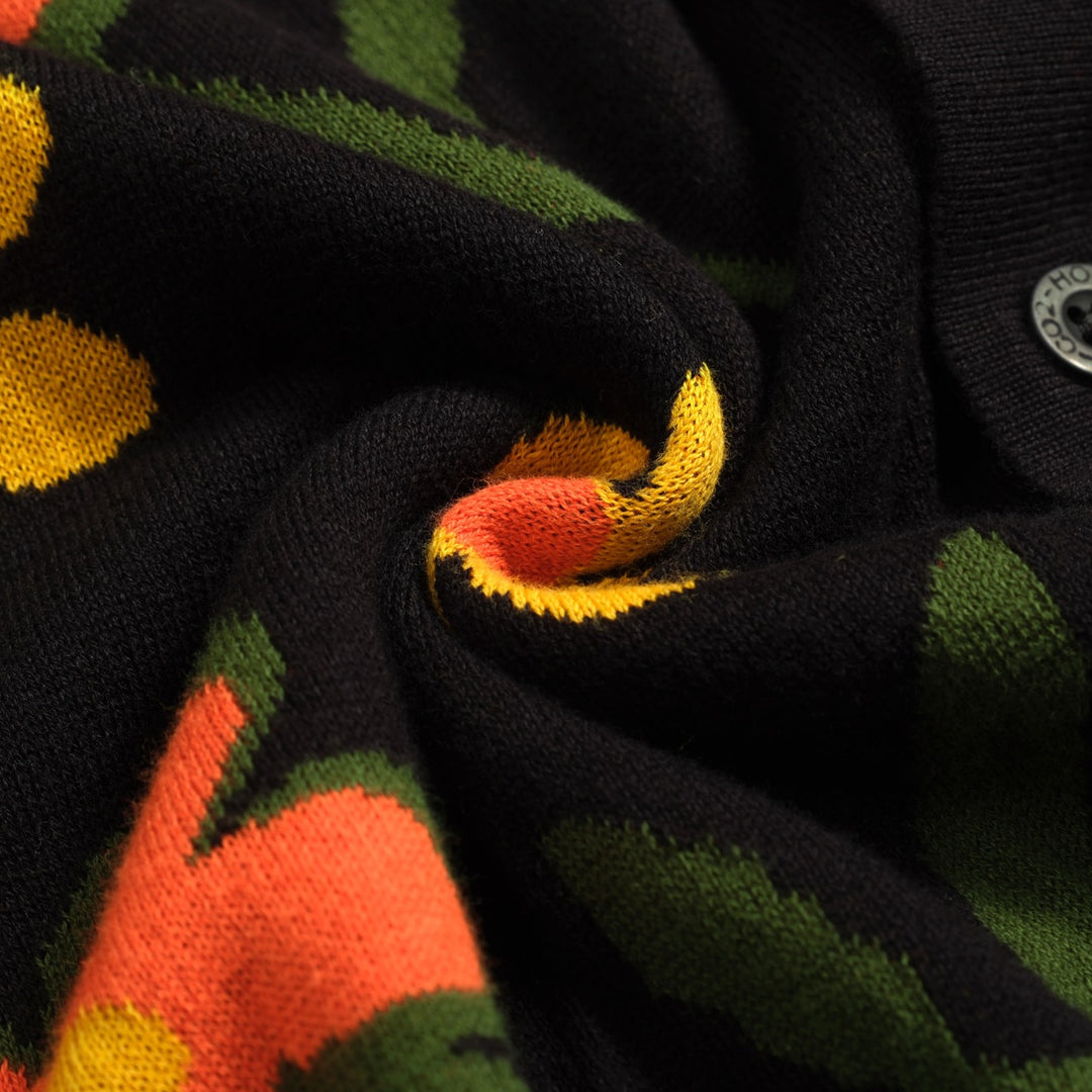 Men's black vintage flower casual knit cardigan
