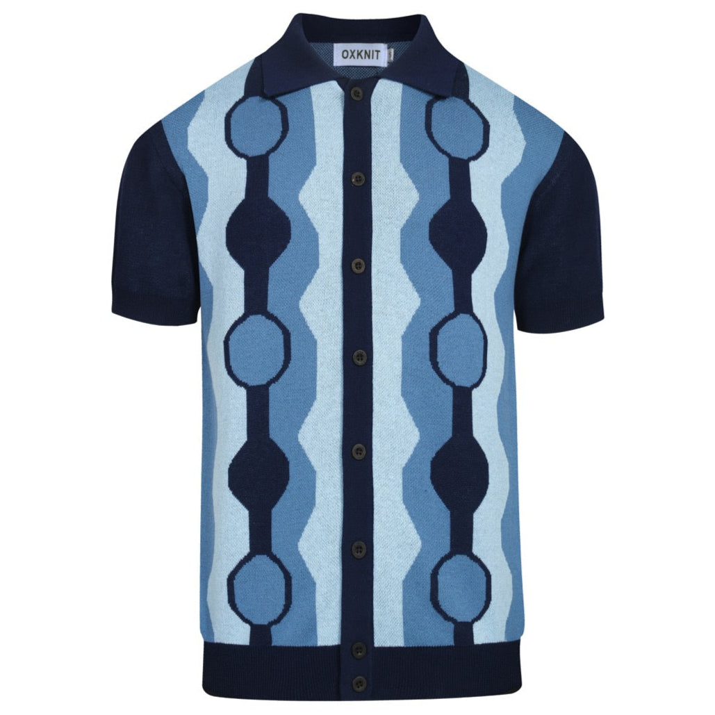Men's blue vintage graphic jacquard cardigan