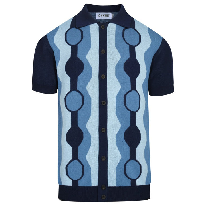 Men's blue vintage graphic jacquard cardigan
