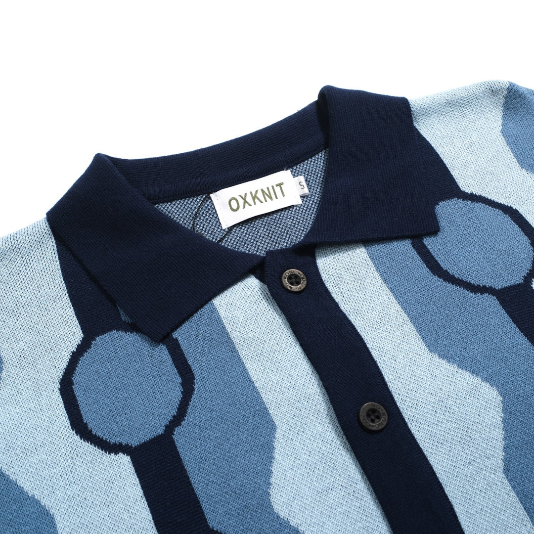 Men's blue vintage graphic jacquard cardigan