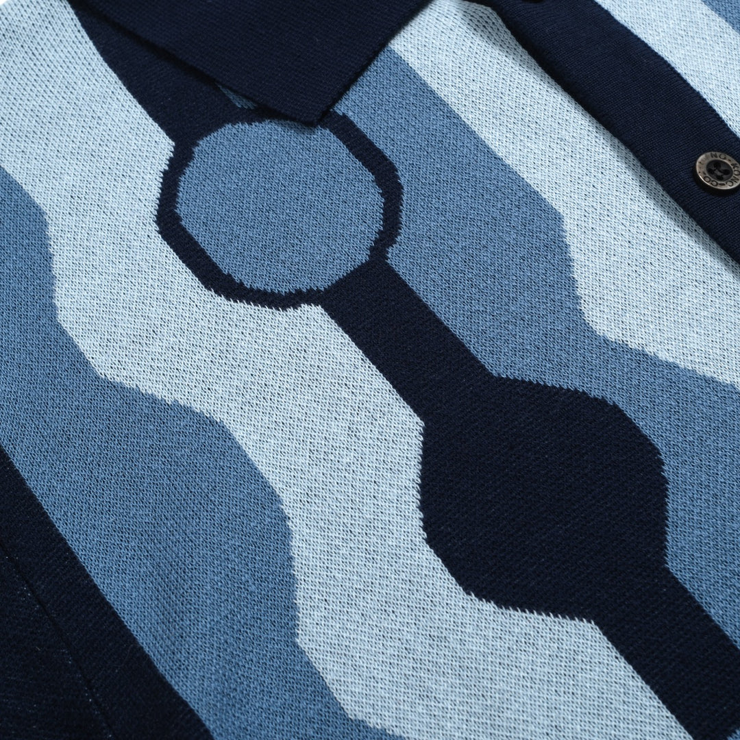 Men's blue vintage graphic jacquard cardigan