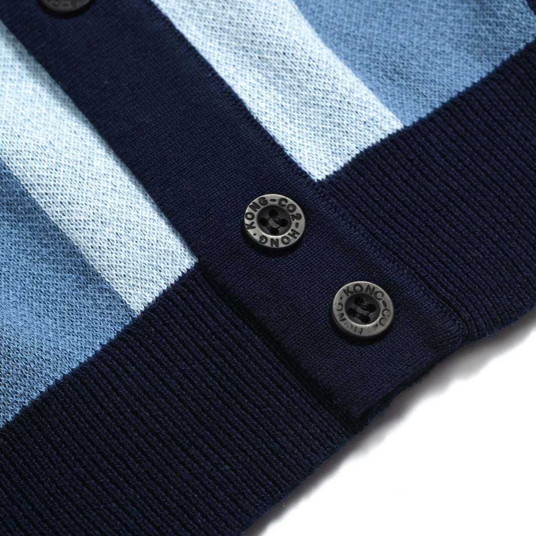 Men's blue vintage graphic jacquard cardigan