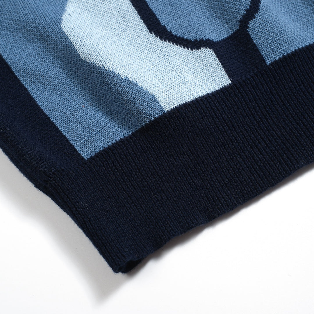 Men's blue vintage graphic jacquard cardigan