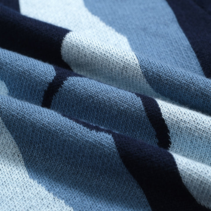 Men's blue vintage graphic jacquard cardigan