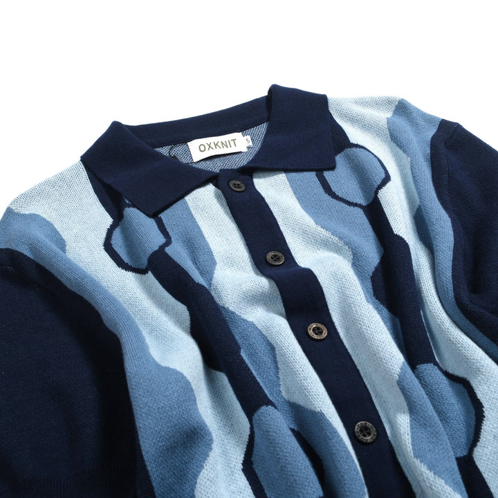 Men's blue vintage graphic jacquard cardigan