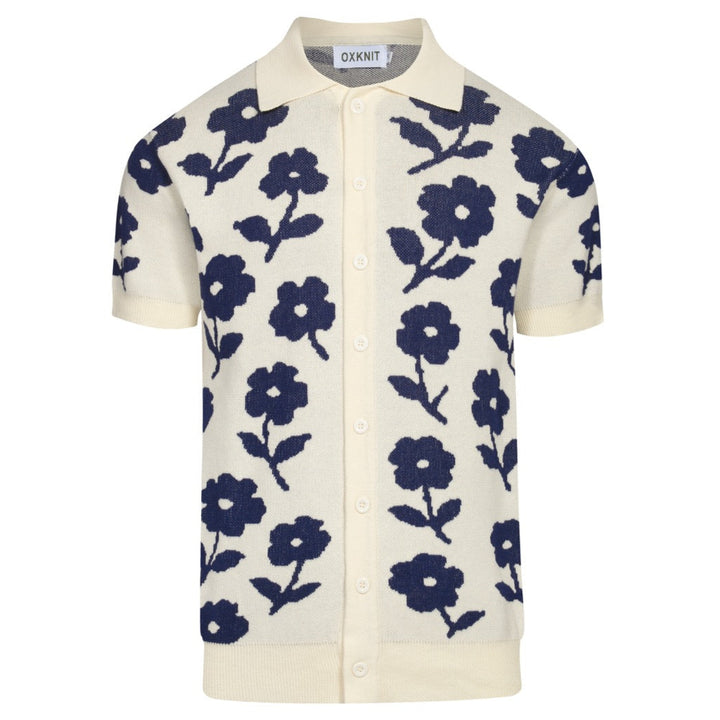 Men's white vintage floral jacquard casual knit cardigan