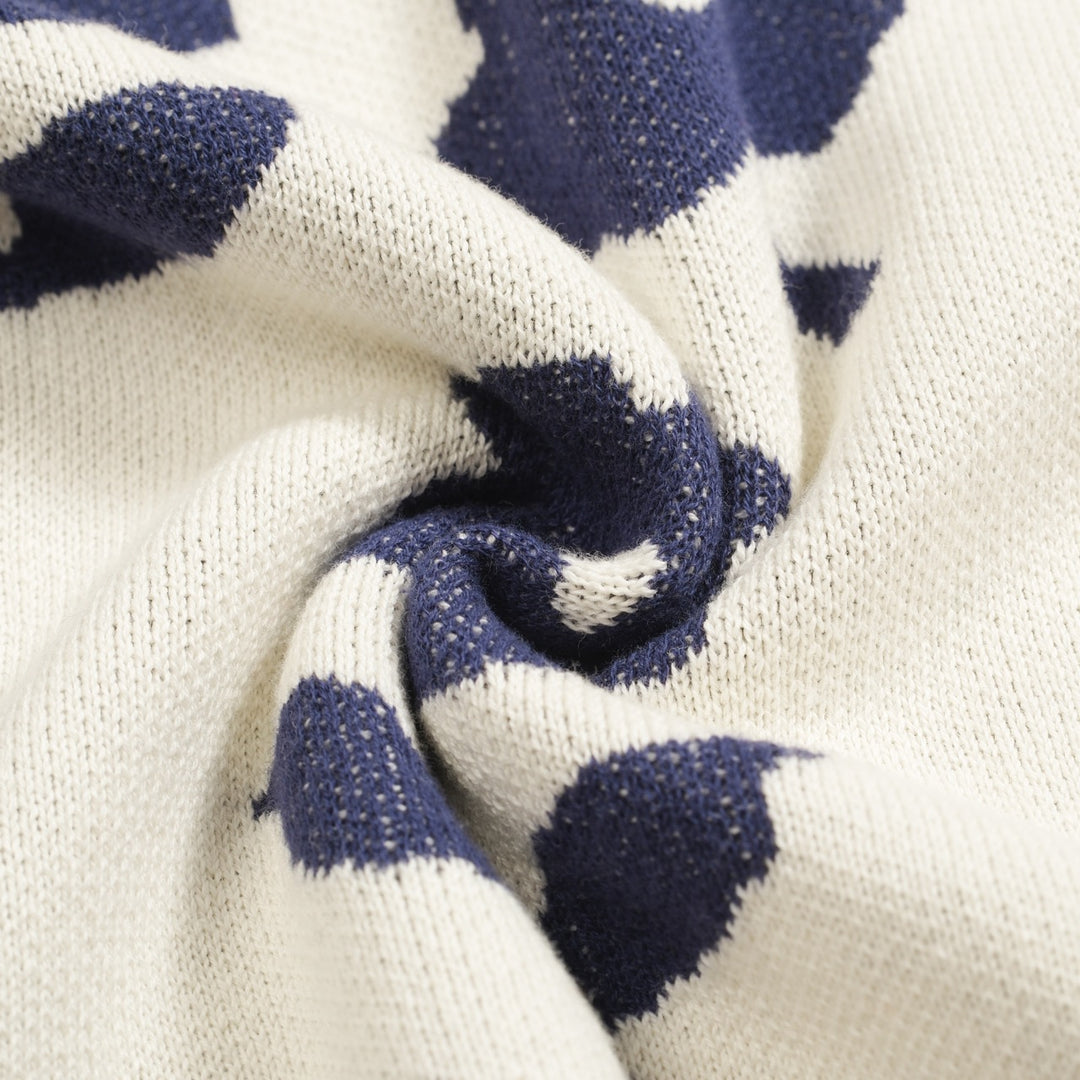 Men's white vintage floral jacquard casual knit cardigan