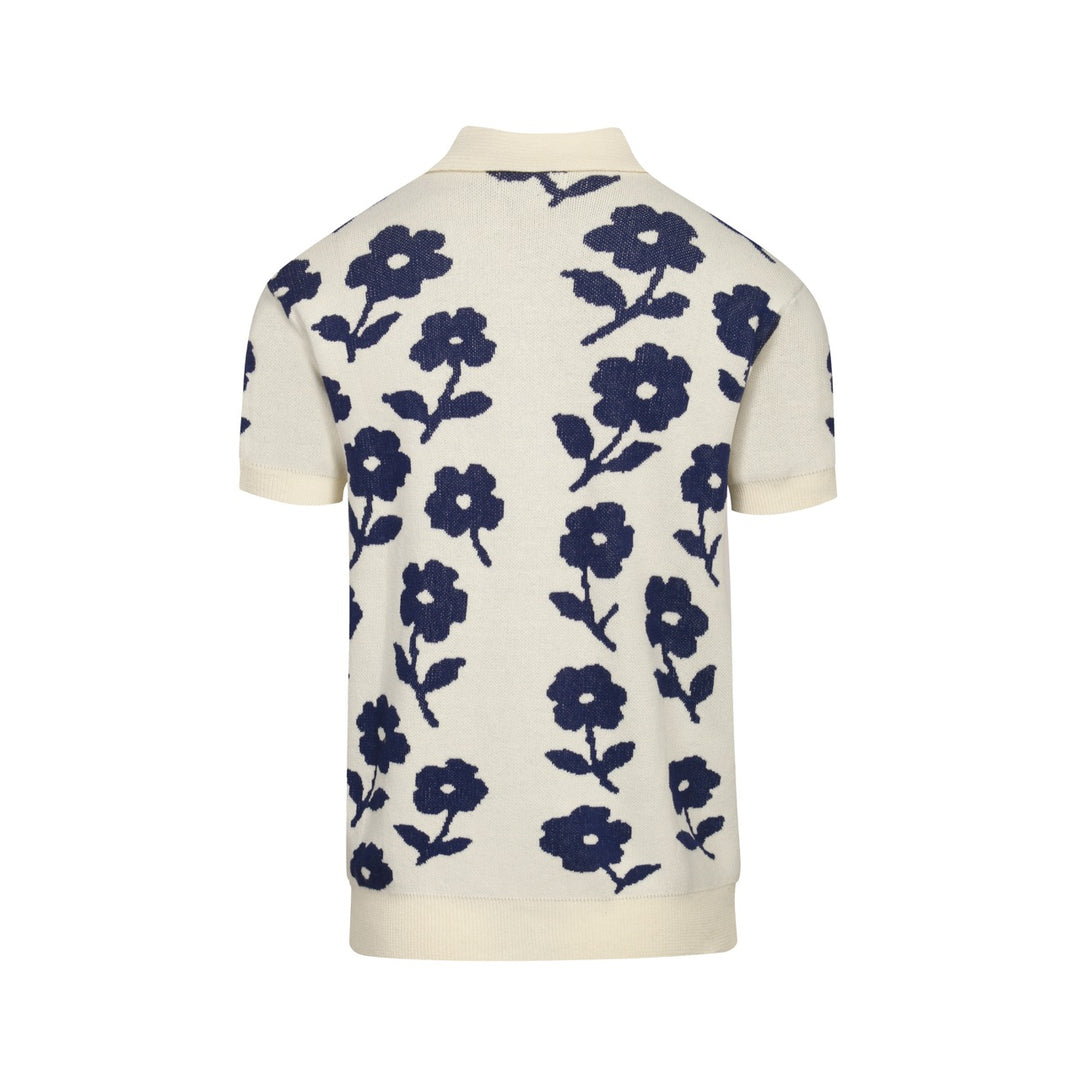 Men's white vintage floral jacquard casual knit cardigan