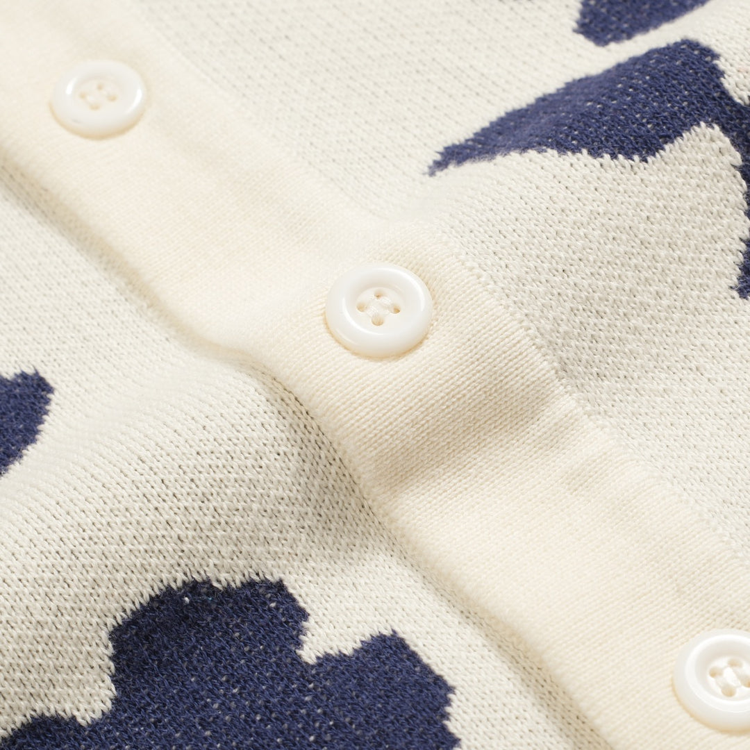 Men's white vintage floral jacquard casual knit cardigan