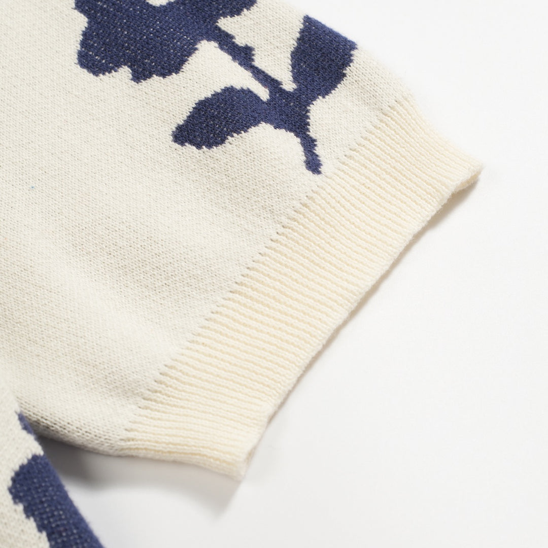 Men's white vintage floral jacquard casual knit cardigan