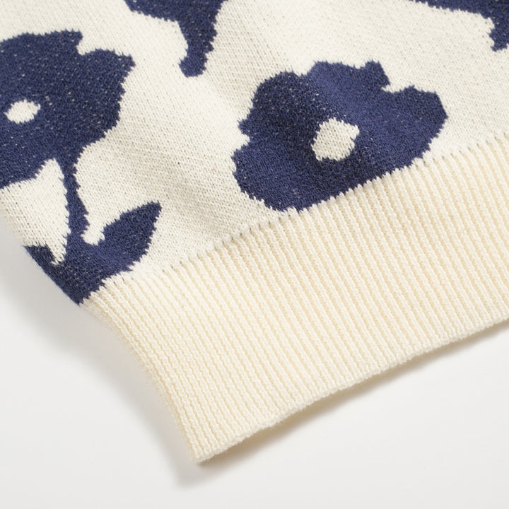 Men's white vintage floral jacquard casual knit cardigan