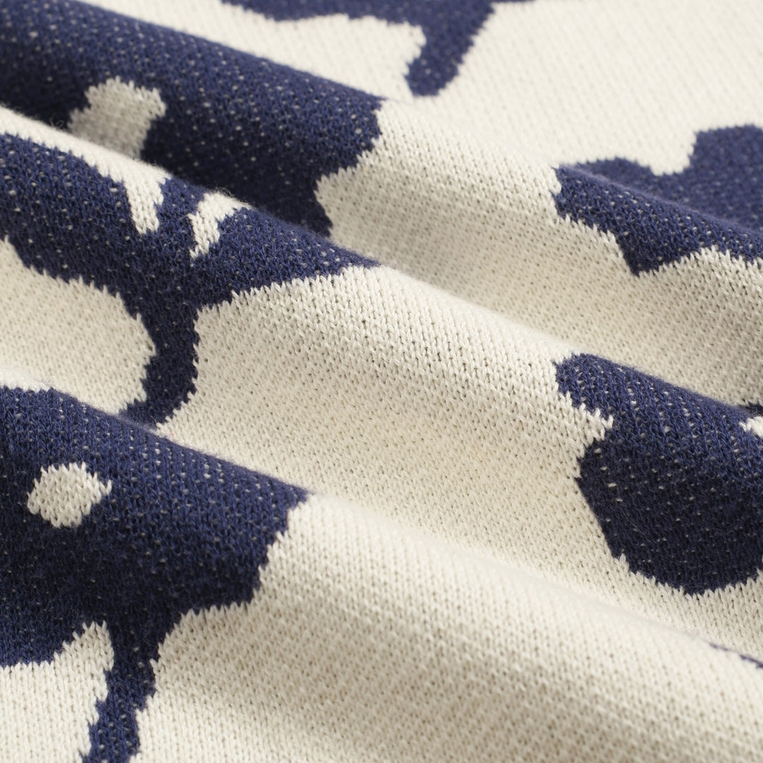 Men's white vintage floral jacquard casual knit cardigan