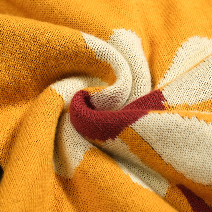 Men's yellow vintage floral knitted jacquard cardigan