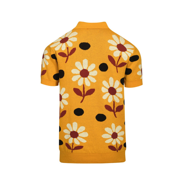 Men's yellow vintage floral knitted jacquard cardigan