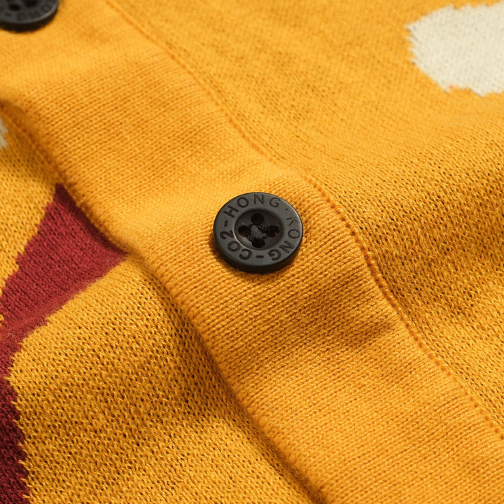 Men's yellow vintage floral knitted jacquard cardigan