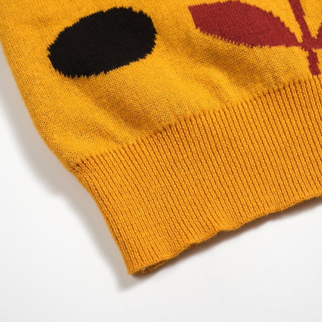 Men's yellow vintage floral knitted jacquard cardigan