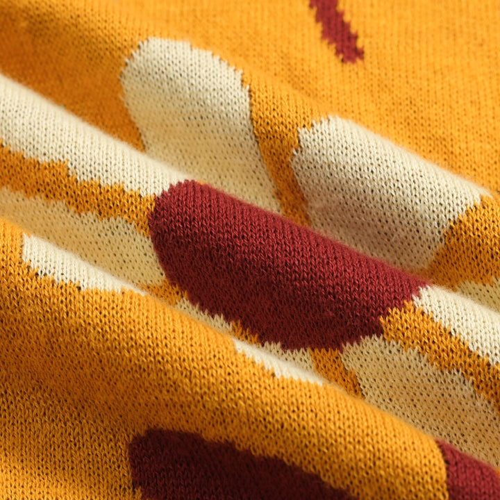 Men's yellow vintage floral knitted jacquard cardigan