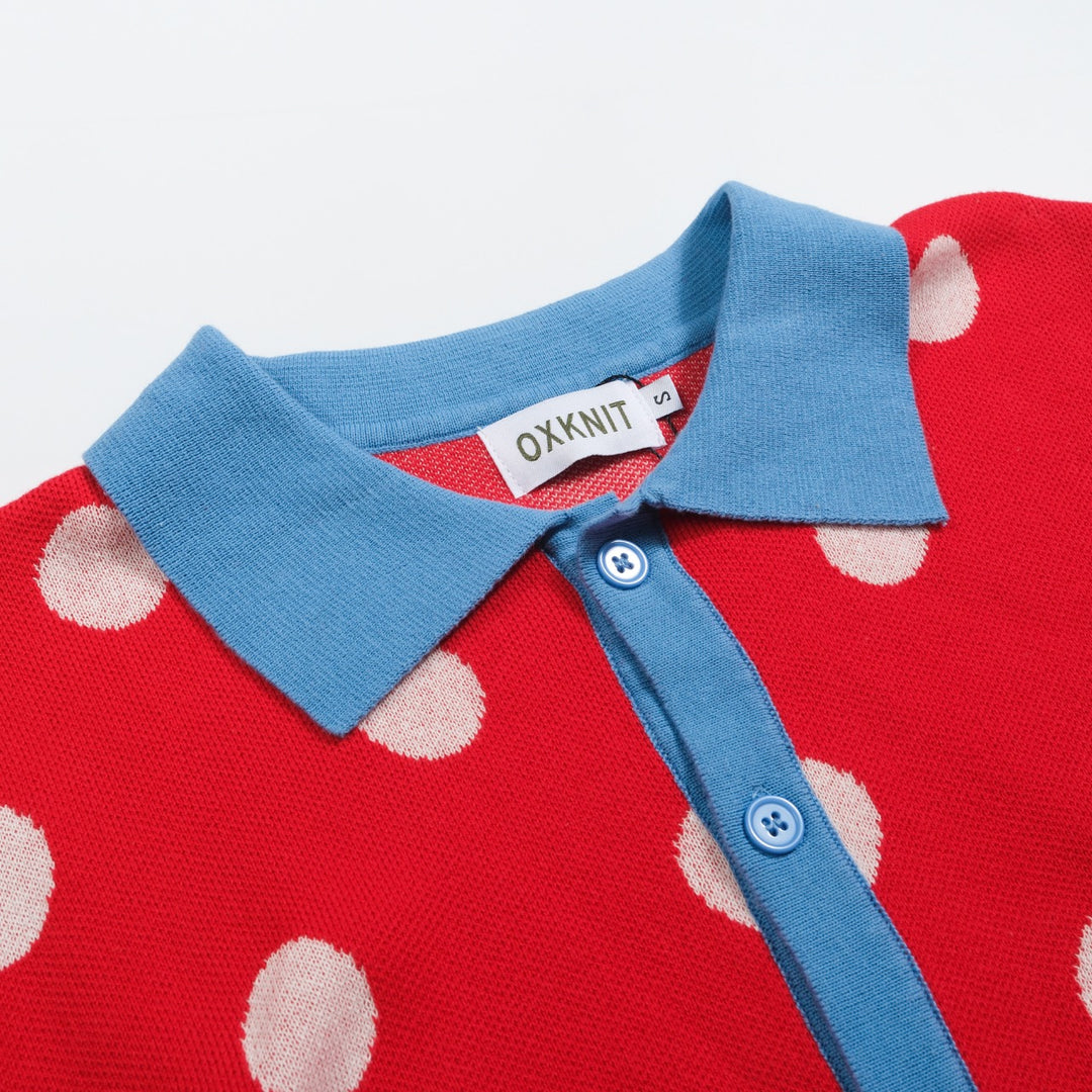 Men's red polka dot vintage knit jacquard cardigan