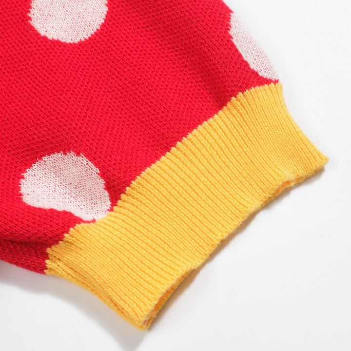Men's red polka dot vintage knit jacquard cardigan