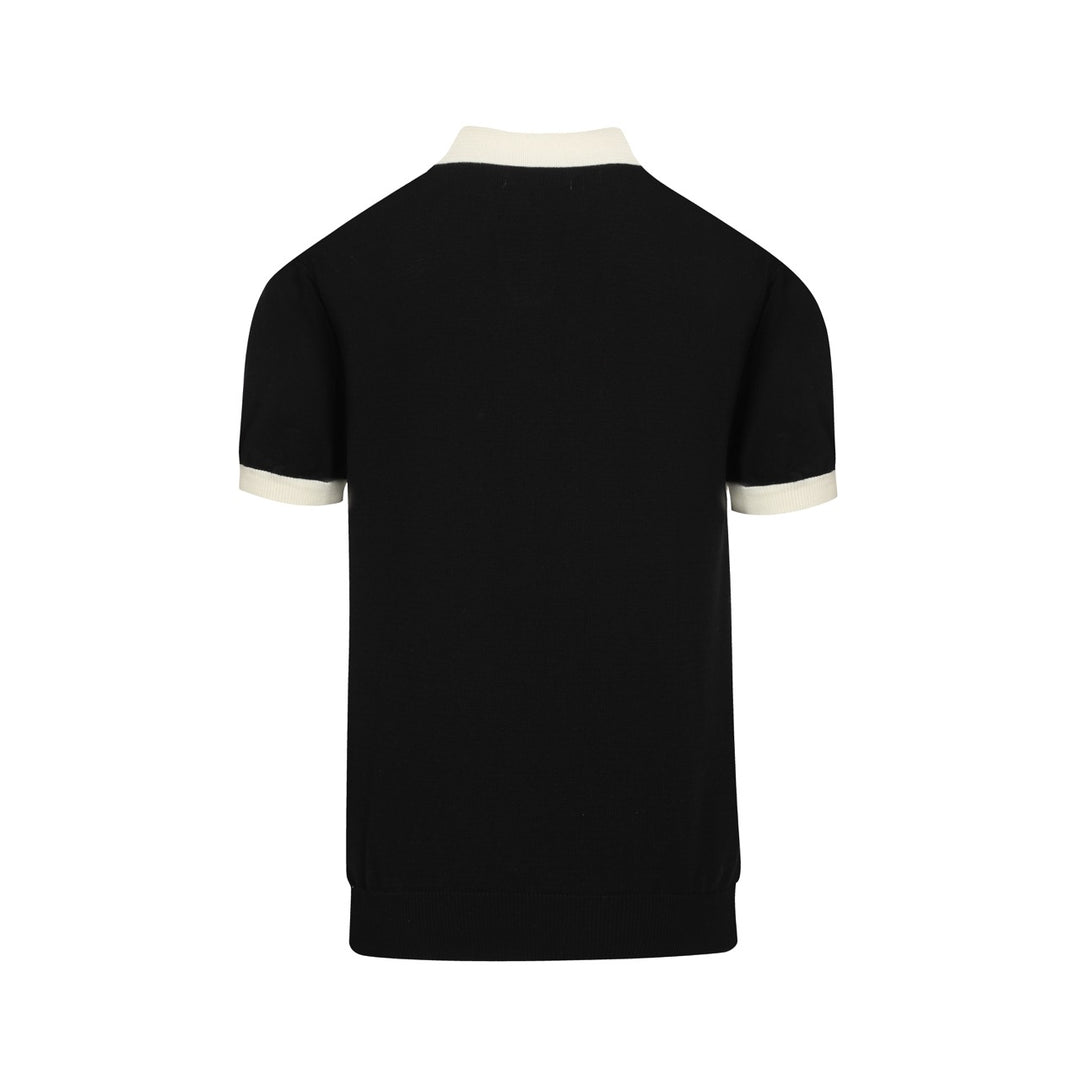 Men's black vintage design knitted V-neck polo shirt