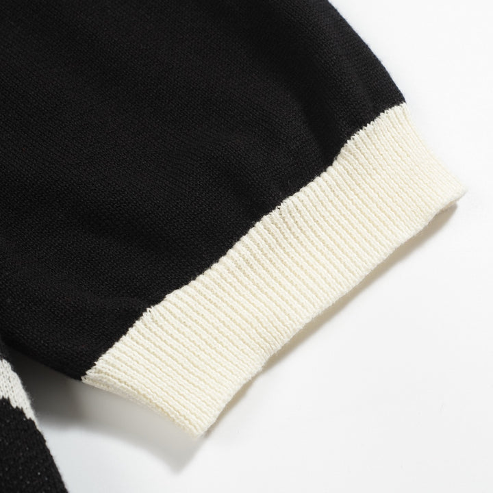 Men's black vintage design knitted V-neck polo shirt
