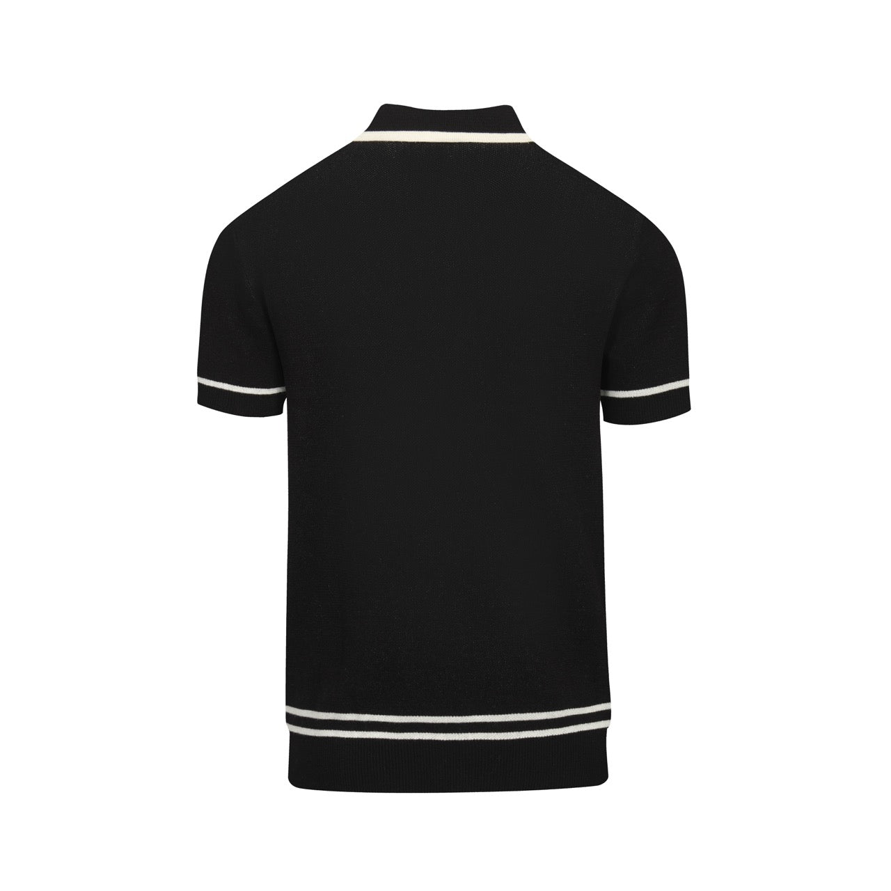 Men's black rose jacquard vintage V-neck knitted polo shirt – OXKnit