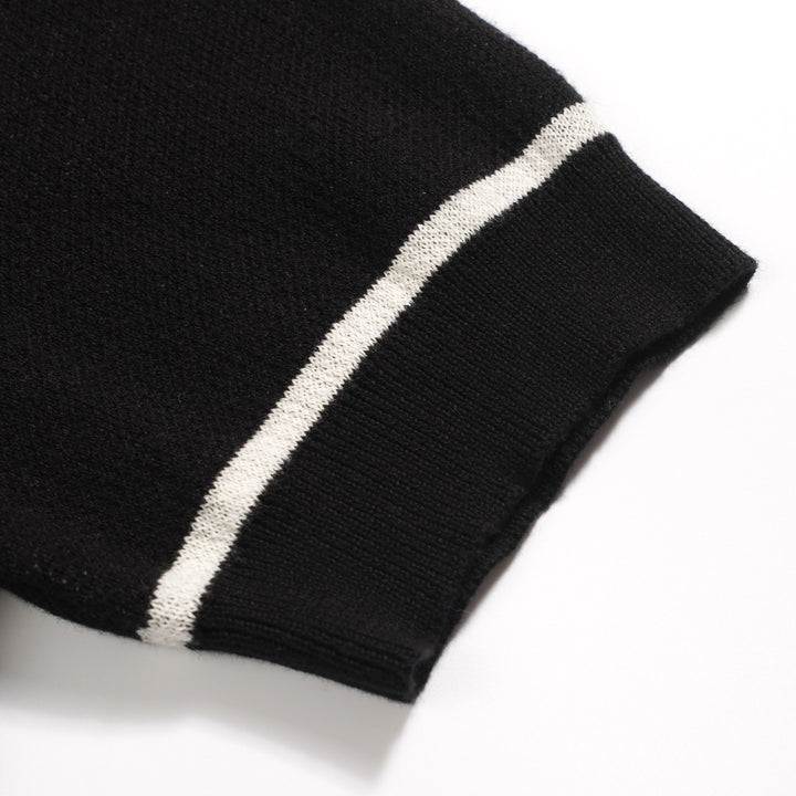 Men's black rose jacquard vintage V-neck knitted polo shirt