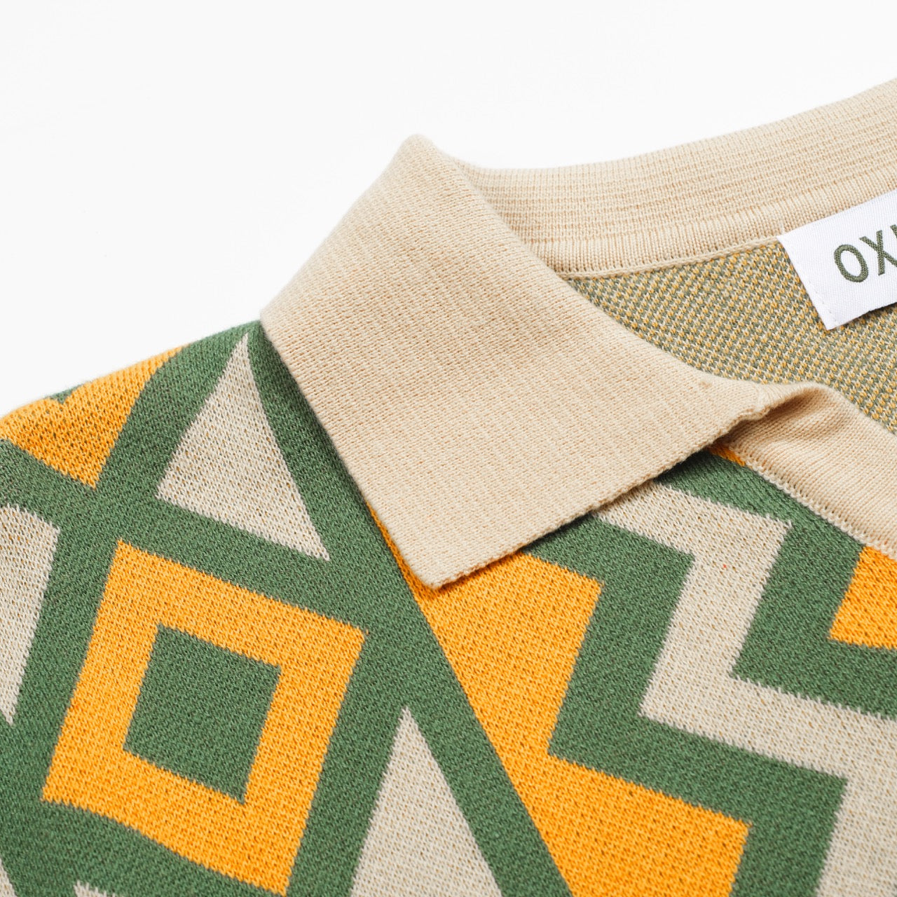 Men's green jacquard vintage V-neck knitted polo shirt – OXKnit